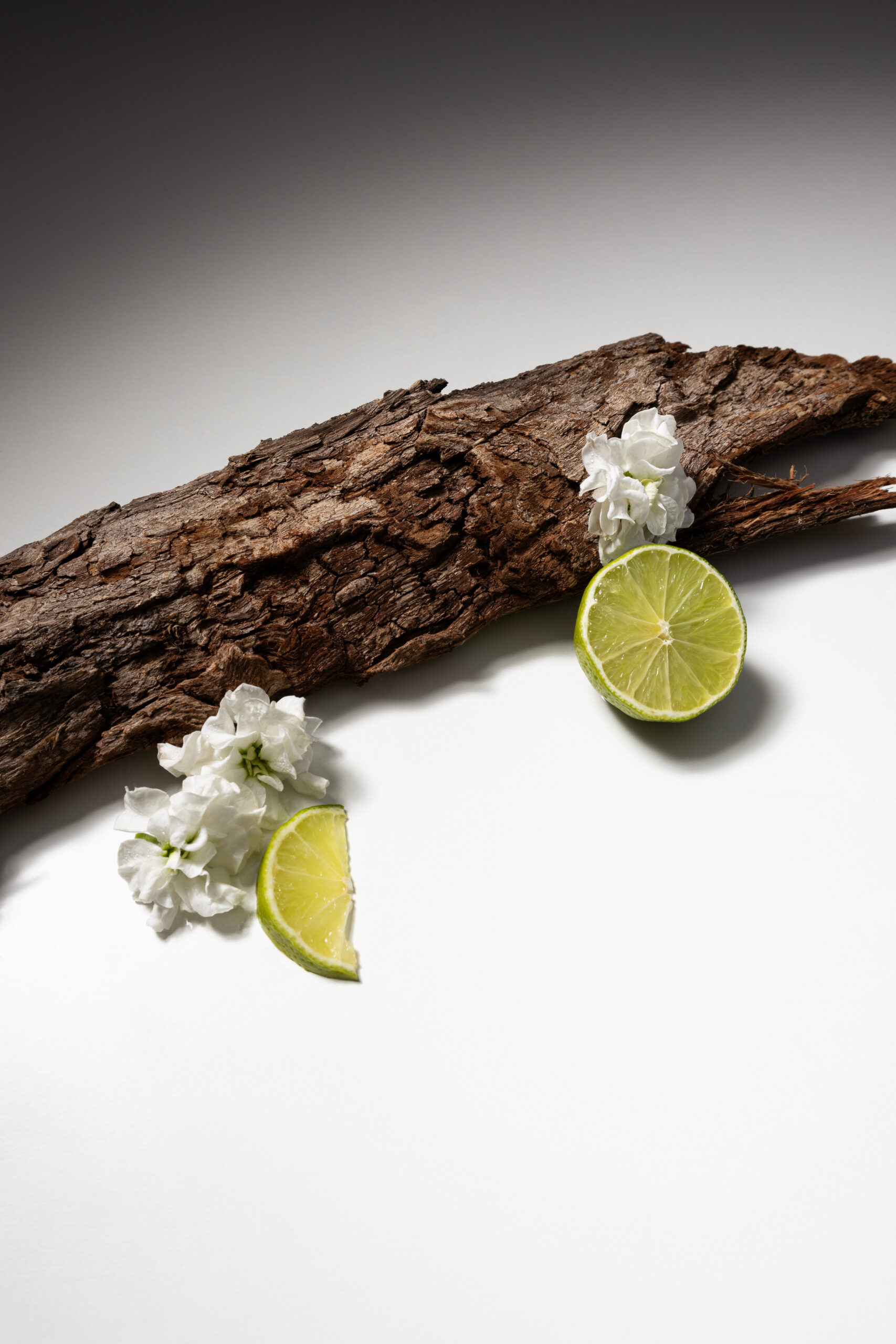 mock up banner background with wood, lime, white flower